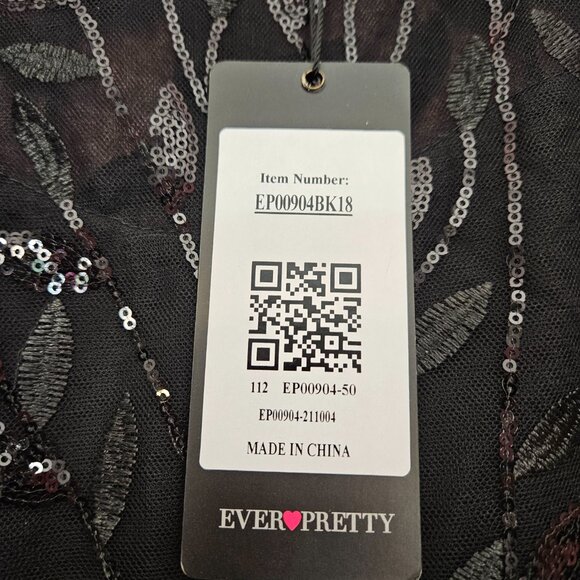 NWT Ever Pretty Black A-Line Tulle Sequin Flutter Sleeve Gown Long Formal Dress - Picture 4 of 11